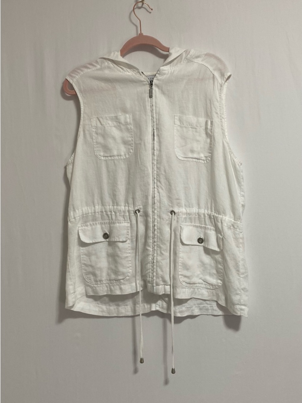 Kenar White Linen Eyelet Hooded Vest